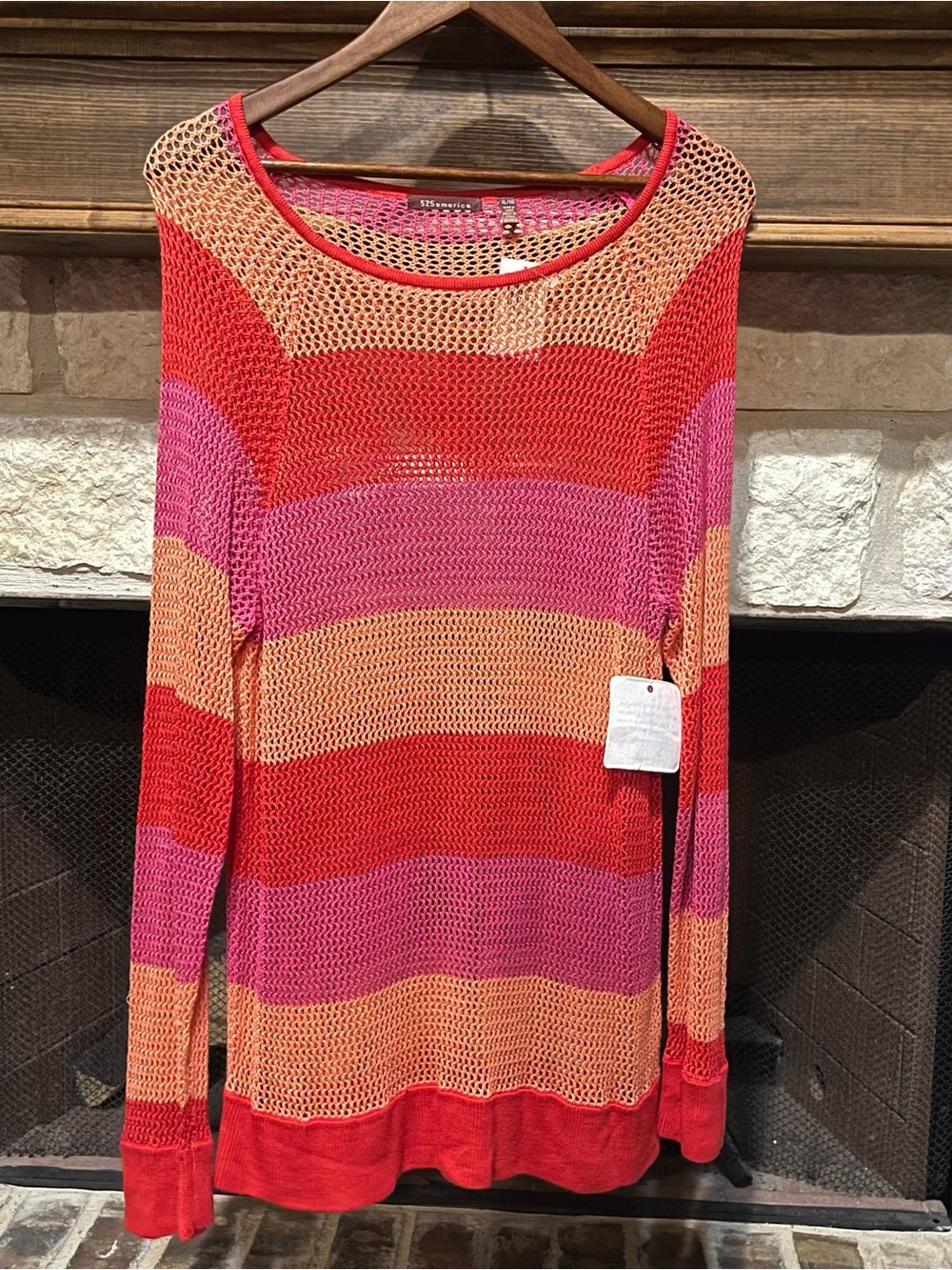 525 America Women's Multi Color Striped Crochet Knit Pullover Top XL NWT
